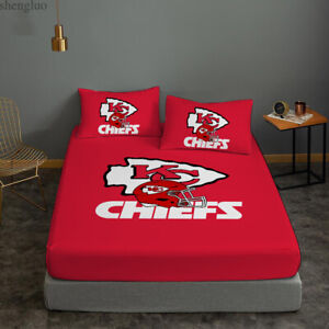 Kansas City Chiefs Bedding Sets 3PCS Fitted Sheet Mattress Cover Pillowcase Gift