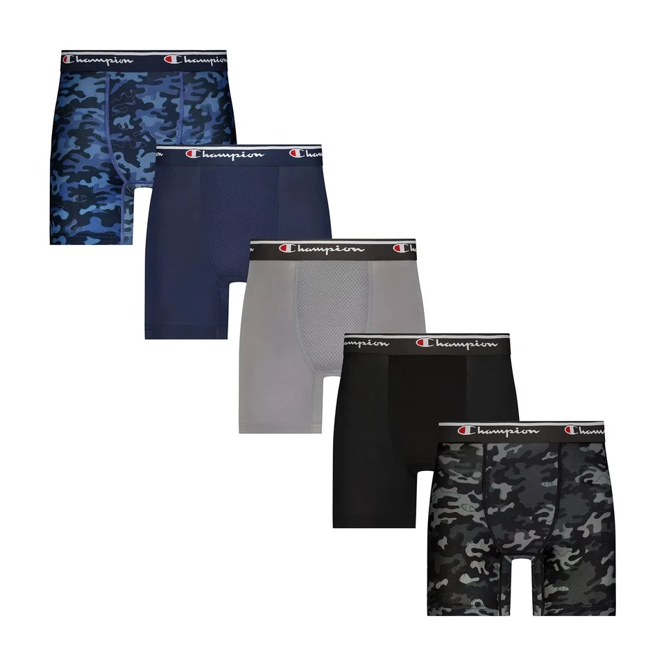 Champion Boys 5-Pack Performance Boxer Brief Size M 8/10 Grey Blue Camo READ