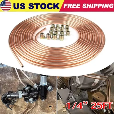 1/4" 25Ft Flexible Copper Nickel Brake Line Easy Bend Tubing Kit w/ 16Fittings - Изображение 1 из 4