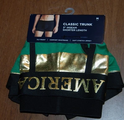 American Eagle 3 英寸内缝经典 Trunk 男式内衣中号绿色/金色条纹 — 第 1/2 张图片
