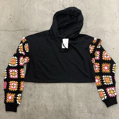 NWT Crochet Granny Square Cropped Hoodie Size Medium Forever 21 - Image 1 of 4