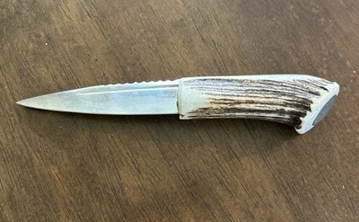 Vintage British Custom Stag Handle Hunting Knife 7"FixedBlade 1957 Sixpence Coin - Image 1 of 4