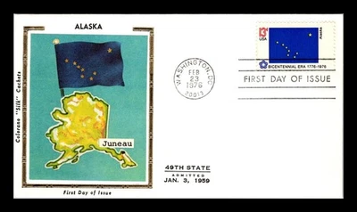 DR JIM STAMPS US COVER ALASKA STATE FLAG FDC COLORANO SILK CACHET - Image 1 of 2