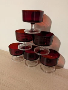 6er Set Luminarc Stil Rubinrot Glas Champagner/ Eisbecher/ Dessertschalen - Bild 1 von 6