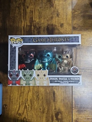 Funko Pop Game of Thrones Drogon Rhaegal Viserion Metallic GameStop Damaged Box - Image 1 of 4