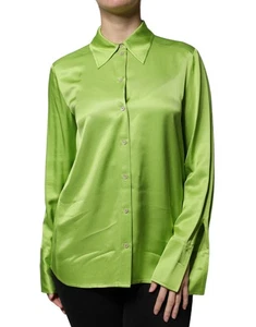 Patrizia Pepe Green Viscose Long Sleeves Collared Blouse Women's Top Authentic - Picture 1 of 5