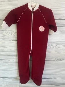 Vintage Baby Sleeper 6/9 month Burgundy Pink Duck Footed Pajamas Made France 115 - Picture 1 of 3