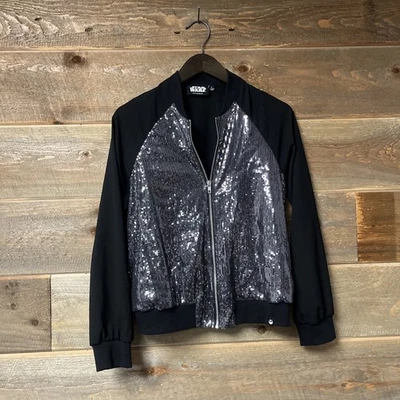Chaqueta Bomber Star Wars Rogue One Lentejuelas Negra Plateada Talla Grande Juniors Foto 1 de 4