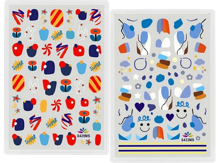 Bloque de color pegatina para uñas flor corazón vaca graffiti calcomanía para uñas pegatina Foto 1 de 1