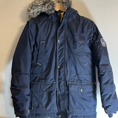 Chaqueta de invierno juvenil Lands' End con capucha de piel forro Sherpa L 14/16 azul amarillo Foto 1 de 4