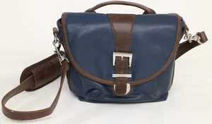 Kelly Moore RIVA Camera Travel Shoulder Photography Bag Brown Navy Purple Lining - Picture 1 of 12