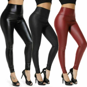 Womens Ladies PU Leather Wet Look Leggings High Waist Stretch Pants Trousers/