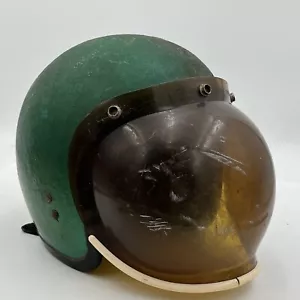 VTG Motorcycle Helmet Metallic Green Chopper Bobber w/ bubble visor 1962 Sz L - Bild 1 von 13