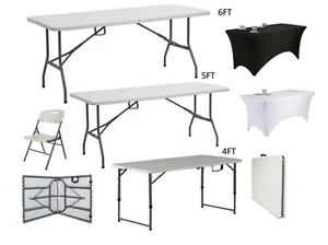 Catering Camping Heavy Duty Folding Trestle Table Picnic BBQ Party 4ft 5ft & 6ft - Picture 1 of 14