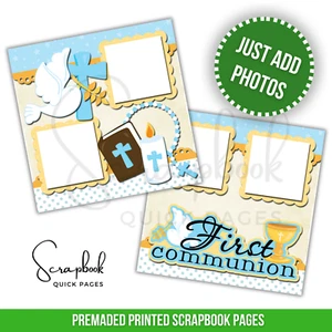 First Communion Boy Blue 2 PRINTED Premade Scrapbook Quick Pages 22 - Imagen 1 de 2