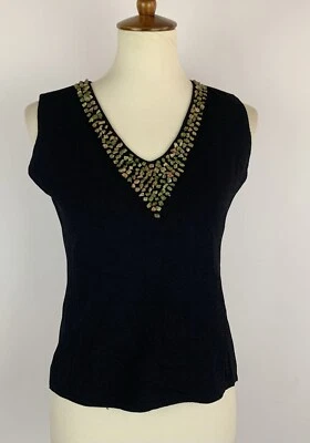 Joseph A вязаный топ размер L черный камень бисером украшенный V шеи без рукавов - Изображение 1 из 4