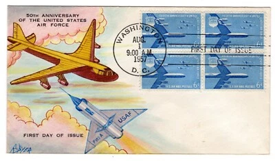 C49 U.S. Air Force USAF 50th Anniversary 1957 FDC - Ralph Dyer Hand-Painted - Image 1 of 2