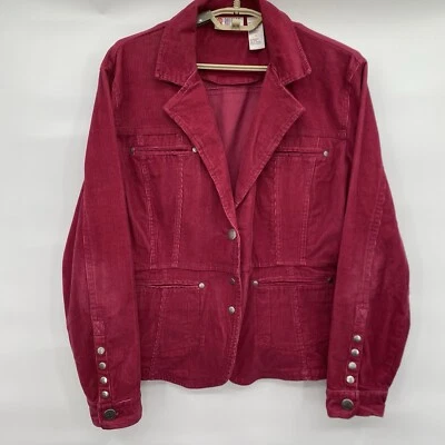 Bill Blass Vintage Cranberry Corduroy 3 Button Blazer Size Large Stretch - Image 1 of 4