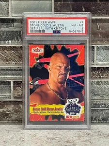 2001 Fleer WWF Get Real with KB Toys #4 STONE COLD STEVE AUSTIN PSA 8 Pop 1 - Bild 1 von 2