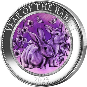 RABBIT Mother of Pearl Lunar Year 5 Oz Silver Coin $25 Cook Islands 2023 - Bild 1 von 4
