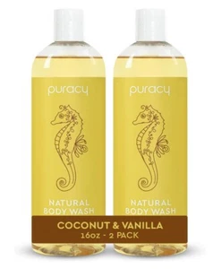 (2 Pack) Puracy Natural Body Wash Coconut & Vanilla 16 fl oz Ea W/pump - Picture 1 of 9