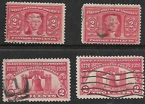 4 US Scott # 627 - 2¢ Sesquicentennial Expo, # 324 - 2¢ Jefferson - carmine Used - Picture 1 of 1