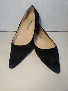 Manolo Blahnik Sz 38 Black Suede Flats Pointed Toe Flat Slip On Womens US P - Picture 1 of 9