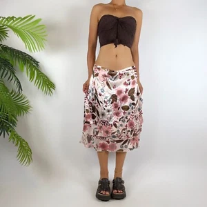 Vintage Y2K Pink Satin Floral Low Rise Fairycore Boho Midi Skirt / Size: S - Picture 1 of 7