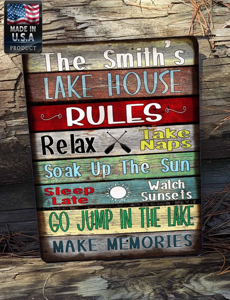 Personalized Lake House Rules Make Memories 9 x 12" Metal Cabin Cottage SIGN - Image 1 of 4