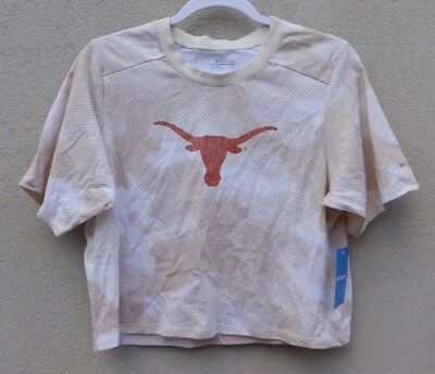 Columbia Women's S Texas Longhorns Box Tee Crop Top Beige Camo - Image 1 of 4
