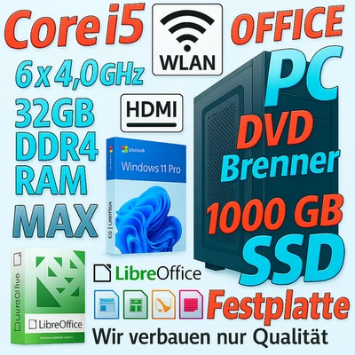 🔥 PC Windows 11 | Intel 6 x 4,0 GHZ Turbo  | 32 GB RAM | 1000 GB SSD  | HDMI 🔥 - Bild 1 von 4