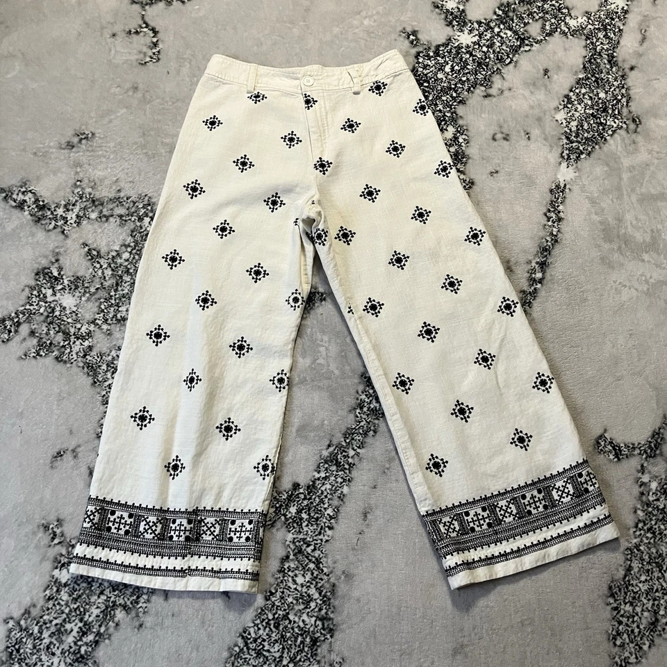 Pantalones Tahari para mujer talla 10 bordados al tobillo negro blanco mezcla de lino costero Foto 1 de 4