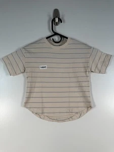 BNWT Zara Kids Pinstripe Casual Pullover Short Sleeve Top Beige Sz 2-3 - Picture 1 of 11