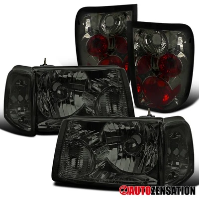 Fit 2001-2005 Ford Ranger Smoke Headlights+Corner Signal Lamps+Tail Brake Lights - Image 1 of 4