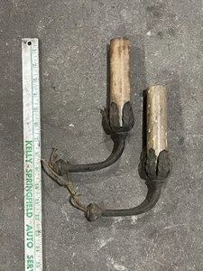 Antique Pair Of Brass Electric Light Fixture Arms Wall Ceiling Floral Candle - Picture 1 of 7