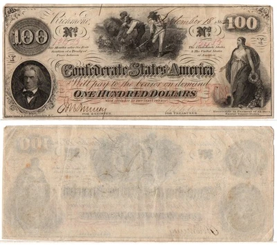 CONFEDERATE STATES OF AMERICA 100 Dollars (Slaves) 1862, P-45 & T-41, Extra Fine - Image 1 of 4