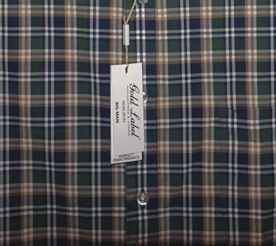 Roundtree Yorke Gold Label Performance Stretch Non Iron Shirt Green Plaid Big 2X - Image 1 of 4