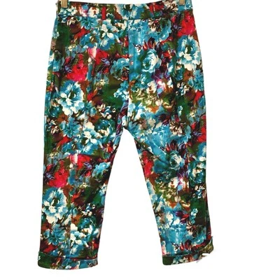 Lindy Bop Retro Pin-up Style Capri Pants Blue Floral Print Size US8/UK 12 - Image 1 of 4