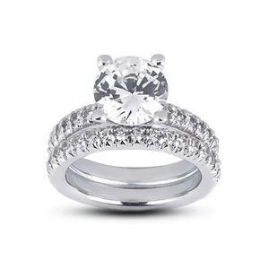5ct D SI2 Round Natural Certified Diamonds 14k  Classic Ring with Matching Band - Picture 1 of 3