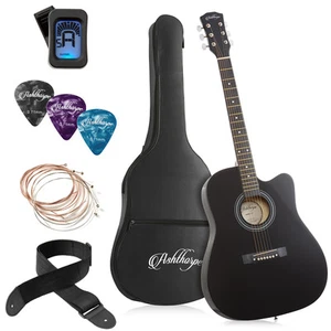 41-inch Beginner Cutaway Acoustic Guitar Package - Starter Kit w Gig Bag - Black - Picture 1 of 1