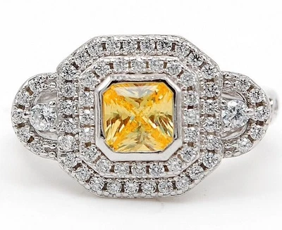 Anillo de plata de ley 925 con zafiro amarillo y topacio tratado de 3 quilates talla 7 U2-3 Foto 1 de 3