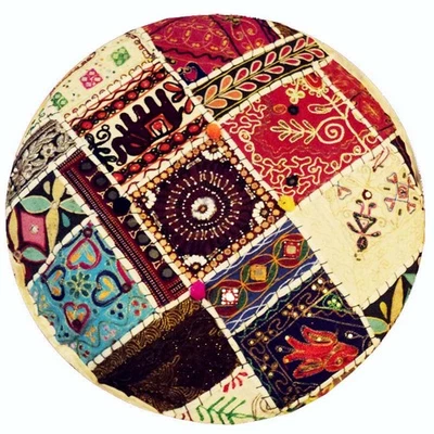 Pufe de retalhos otomano indiano otomano feito à mão pufe pé banquinho capa decoração - Imagem 1 de 4