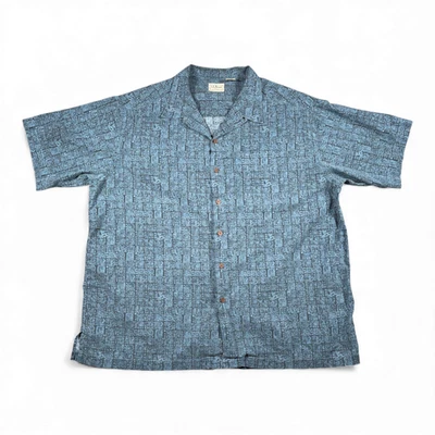Vintage LL Bean Shirt Adult EXTRA LARGE Blue Mayan Aztec Tribal Camp Print Y2K - Image 1 of 4