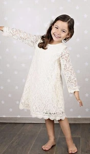 Girls Cream Stretch Soft Lace Flower Girl Party Dress - Multi Sizes Available - Picture 1 of 11