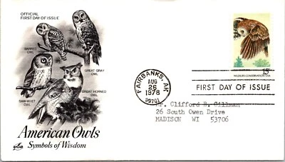 FDC 1978 SC #1763a Artcraft Cachet, Saw-Whet Owl - Fairbanks AK - Single - J7055 - Image 1 of 2