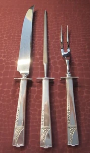 CAPRICE 3 Pc Roast Carving Set 1939 MCM Silverplate Unused? No Monogram bb - Picture 1 of 4