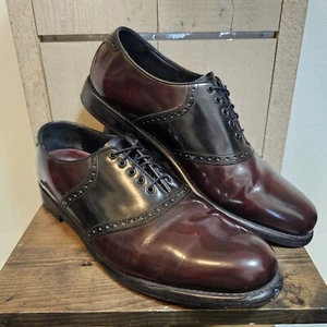 Florsheim Men's Size 12D Two Tone Saddle Burgundy Black Leather Lace Up Oxfords - Picture 1 of 8