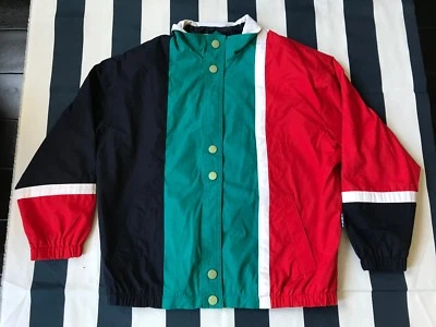 Vintage INNOVATIONS by IZZI Jacket Coat Large Button Aqua White Red Block Color - Image 1 of 4