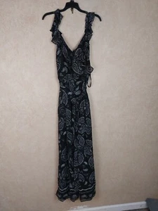 Tahari New Womens Black Jumpsuit  V-Neck Paisley print NWT    __ R3-2 - Picture 1 of 4