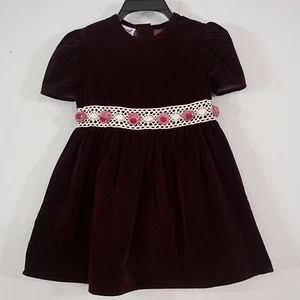 The Little Trotter Burgundy Wine Vintage Velvet Dress Occasion Holiday Party 5 - Picture 1 of 9